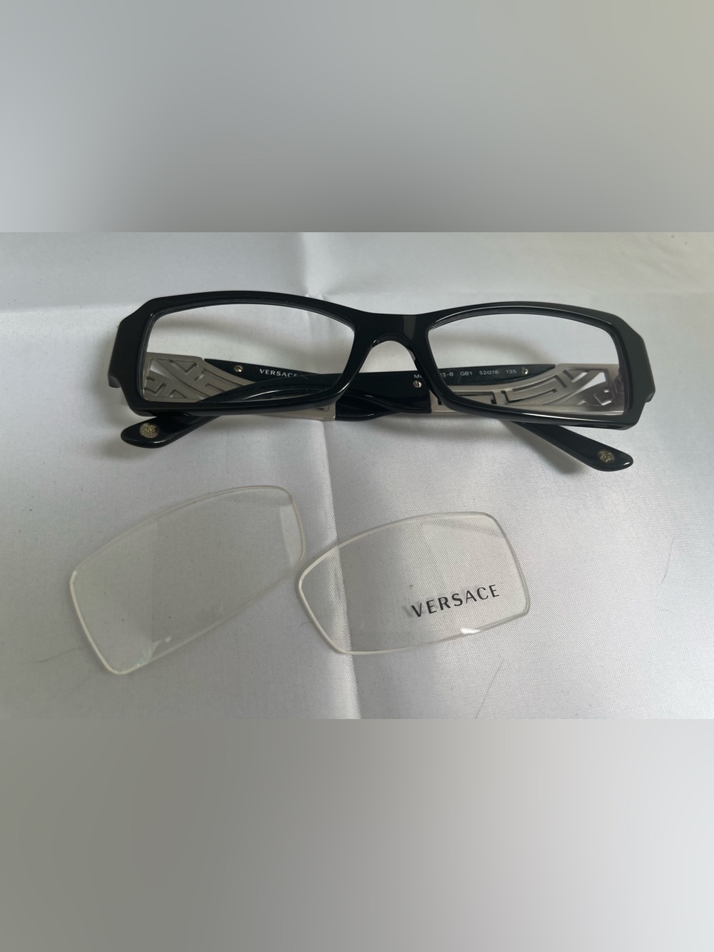 Versace Black and Silver Geometric Temple Eyeglass Frame